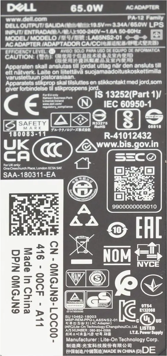Dell MGJN9 Oplader 65W - Laptop