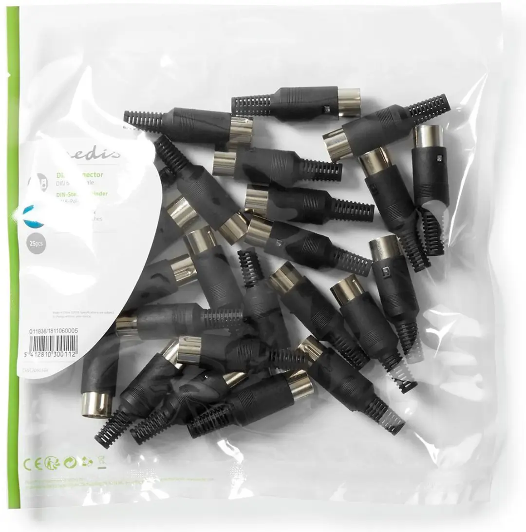 Nedis DIN-Connector Recht Male Vernikkeld 6.0mm - 25 Stuks