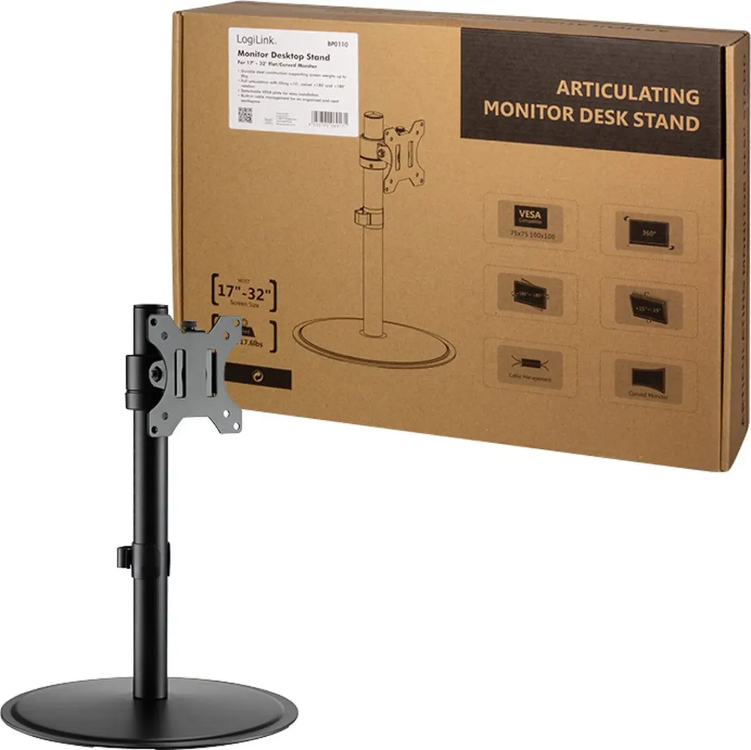 Logilink BP0110 Flat Panel Bureau Steun 32" - Zwart - afbeelding 6 van 6