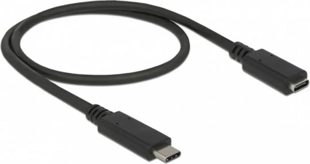 Delock USB-C Verlengkabel 3.2 10Gbit/s PD 20V/3A 4K60Hz - 0,5m - Zwart