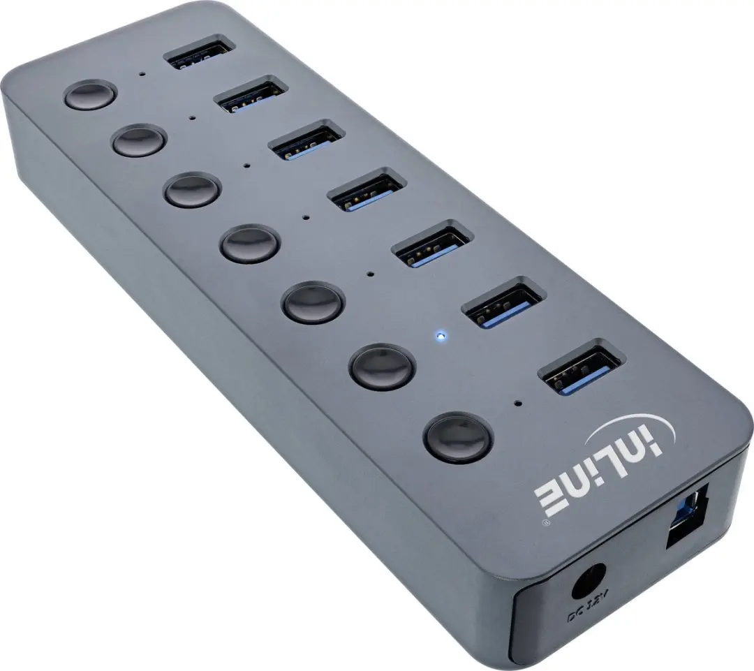 InLine USB Hub 7x USB-A + 7 Schakelaars - USB 3.0 - Grijs