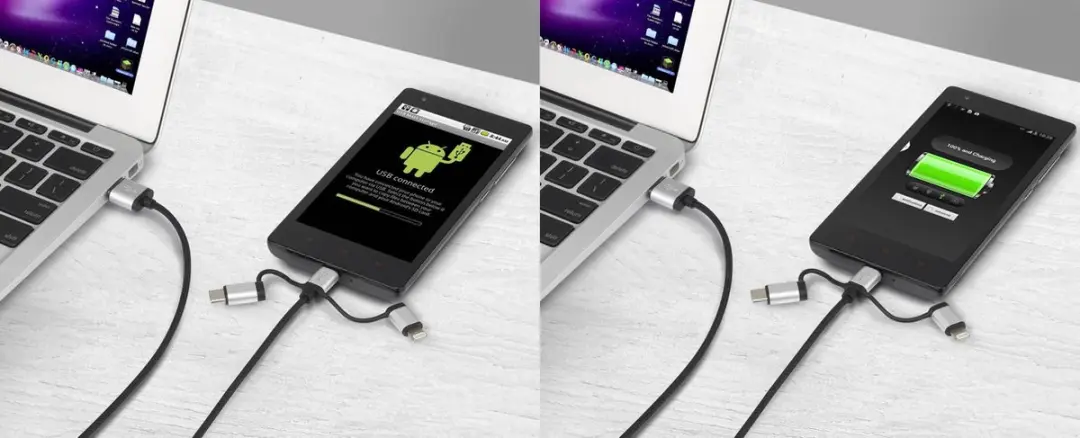 Renkforce RF-3335106 USB-kabel - USB-A/USB-C/USB-micro-B/Lightning - Donkergrijs