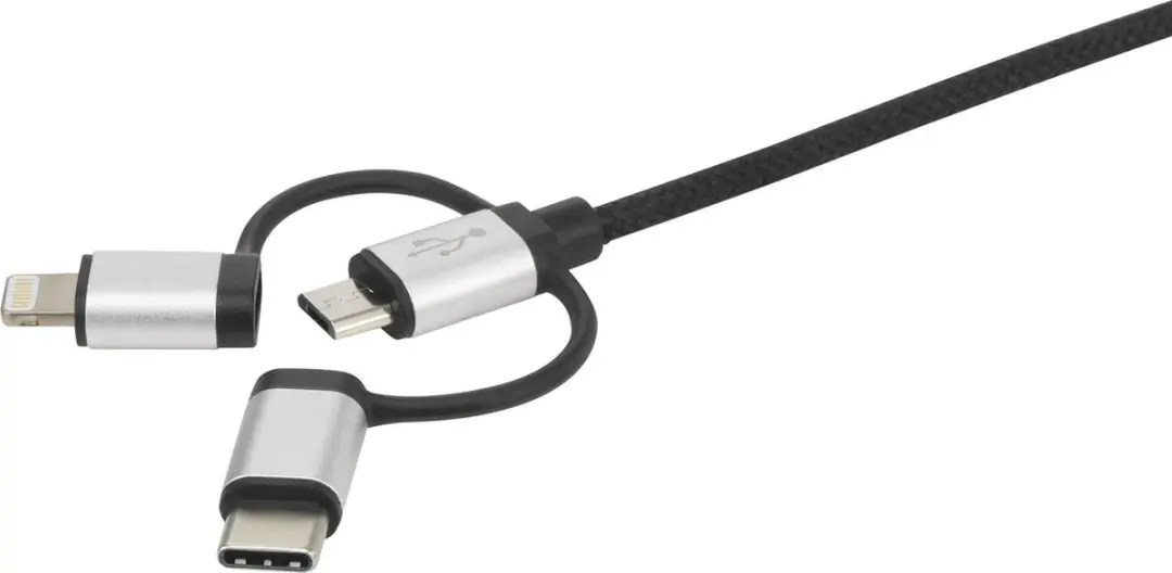 Renkforce RF-3335106 USB-kabel - USB-A/USB-C/USB-micro-B/Lightning - Donkergrijs