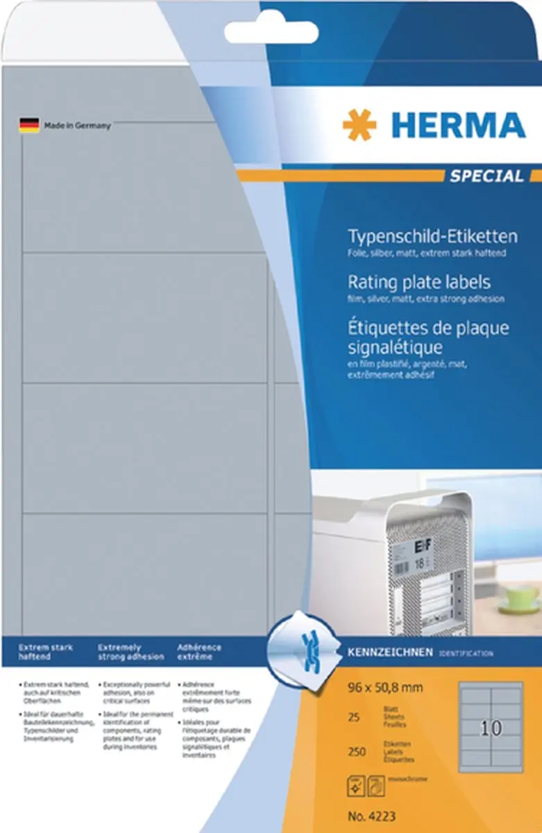 Herma 4223 Zilver Etiketten 96x50,8mm