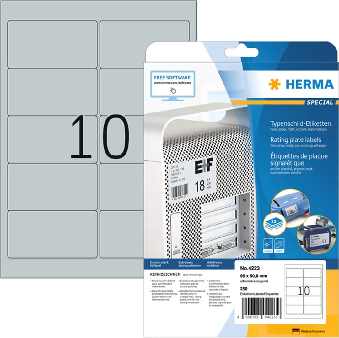 Herma 4223 Zilver Etiketten 96x50,8mm - 32 Stuks