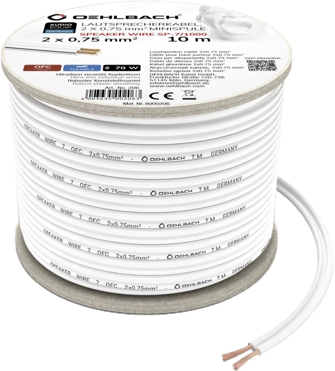 Oehlbach Luidsprekerkabel 2x0,75mm² - 10m - Wit