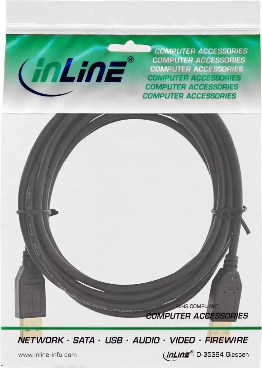 InLine USB 2.0 A-A Kabel 3m - Gouden Contacten