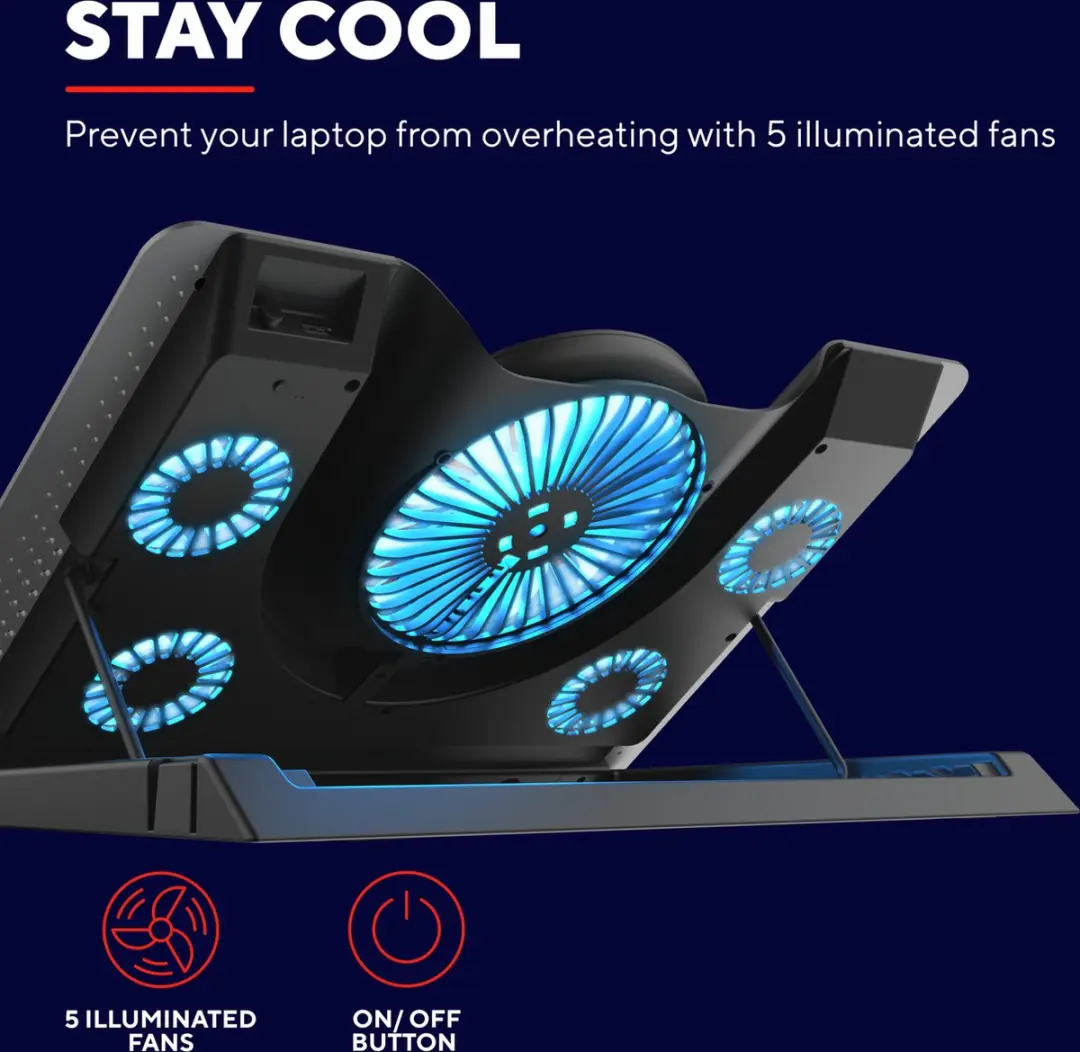 Trust GXT 1125 Koelstandaard 5 Ventilatoren - 17 Inch - Zwart