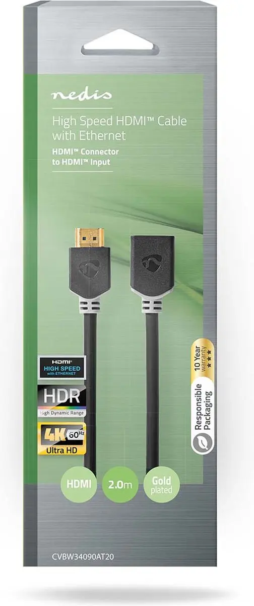 Nedis HDMI-Kabel CVBW34090AT20 4K@60Hz - 2m - Antraciet