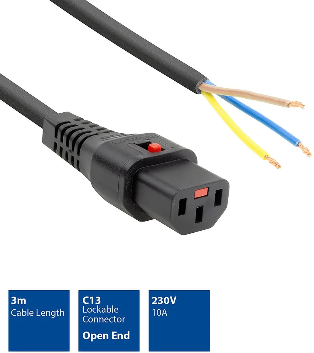 ACT AK5082 Netsnoer C13 IEC Lock - 3m - Zwart