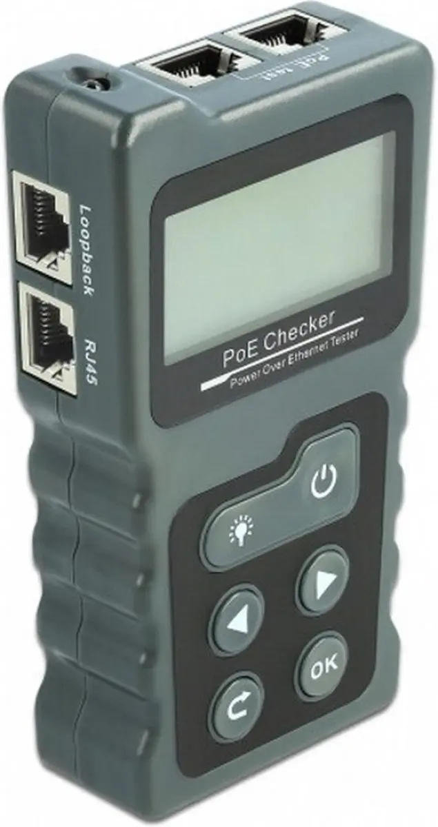 Delock LCD Kabeltester RJ45/PoE/DC - Grijs