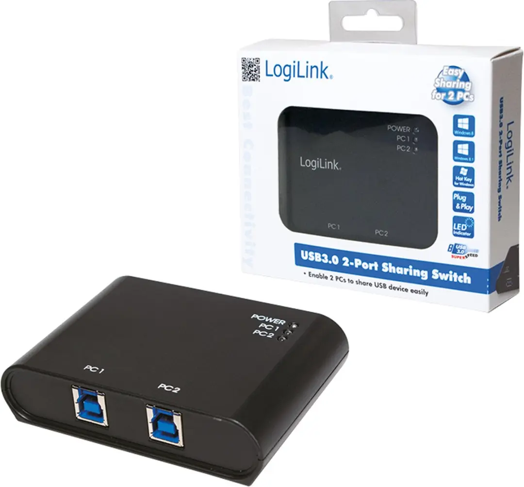 Logilink UA0216 USB 3.2 Schakelaar 2 Poorten - Zwart