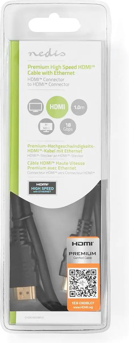 Nedis CVGB34050BK10 HDMI-kabel 1m - Ethernet - Zwart