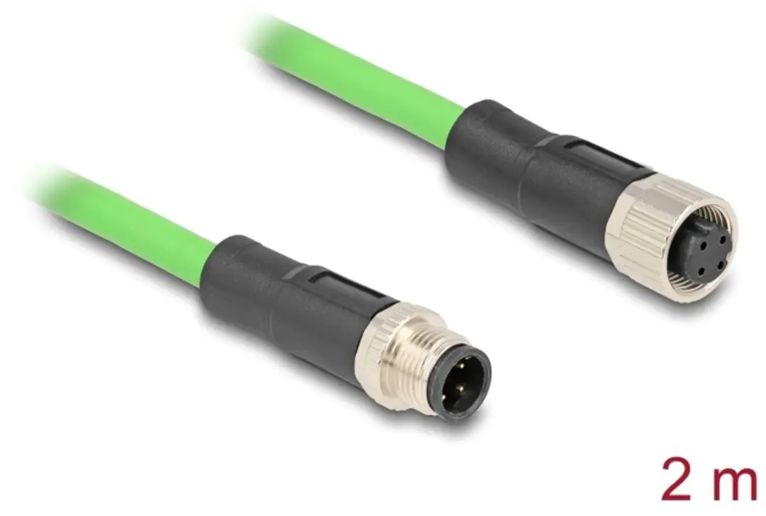 Delock M12 4-pins D-gecodeerde Netwerkverlengkabel CAT5e PUR 2m - Groen
