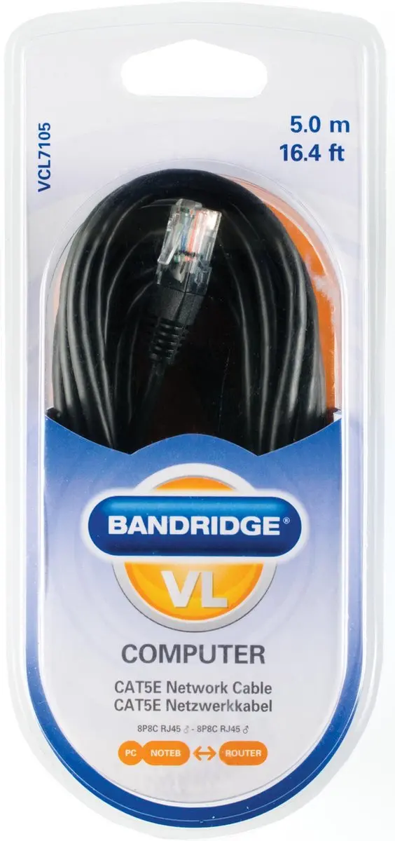 Scanpart Bandridge VCL7105 Netwerkkabel RJ45 5m - Zwart