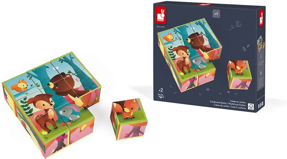 Janod Kubkid 7221 Bosdieren Bouwspel & Puzzel