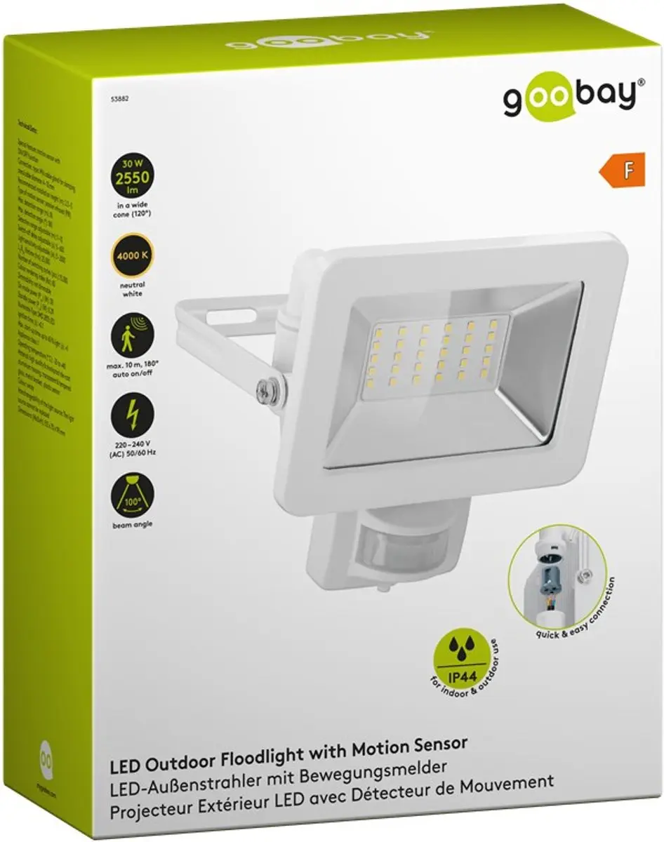 Goobay LED-schijnwerper 30W Wit - met bewegingssensor