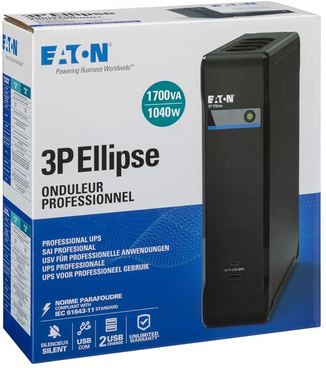 Eaton 3P1700UI SAI - 1040W - 8 Stopcontacten - Zwart