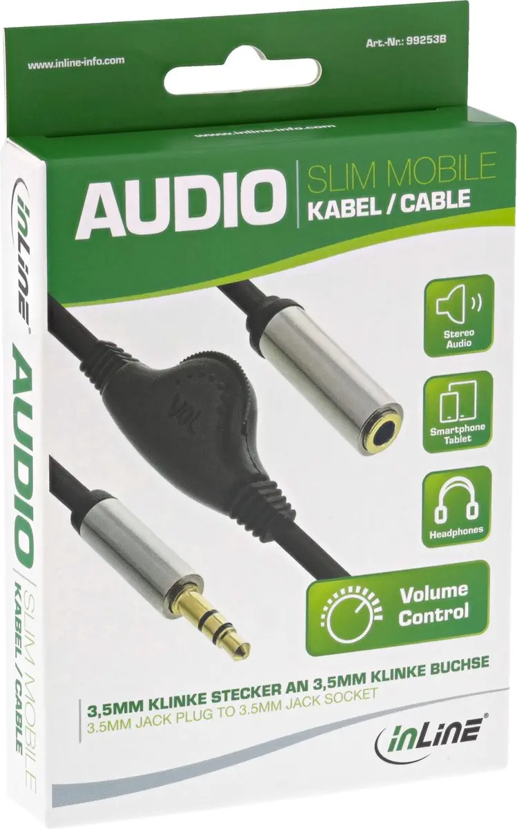 InLine 3,5mm Jack Adapter Volumeregelaar 0,25m - Zwart