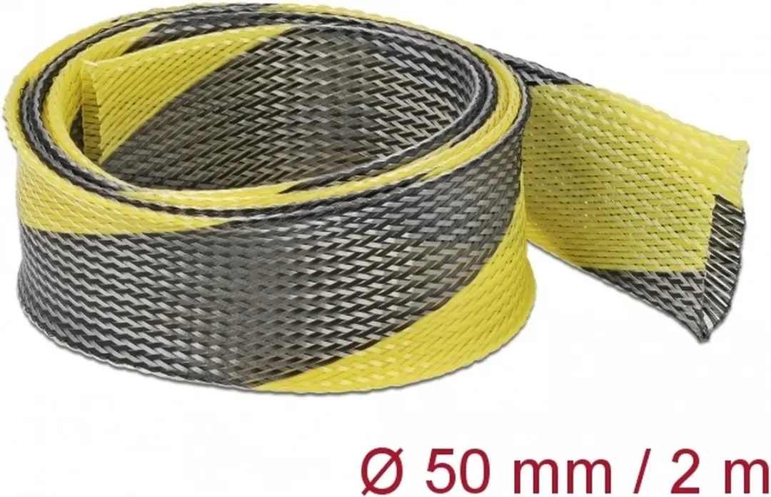 Delock Polyester Kabelsleeve 50mm - Zwart/Geel - 2m
