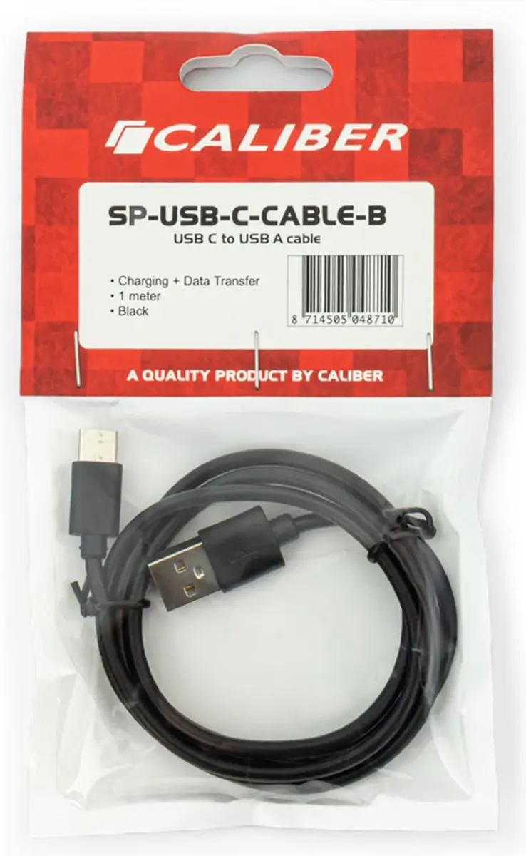 Caliber USB-A naar USB-C Verloopkabel 1m - Zwart