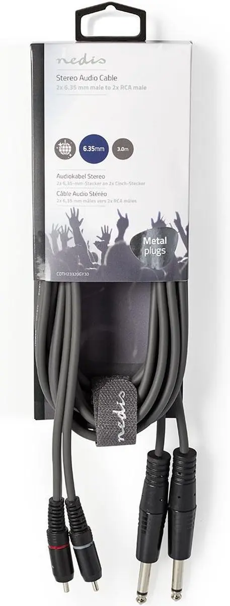 Nedis Stereo-Audiokabel 3m - 2x 6,35mm & RCA Male - Donkergrijs