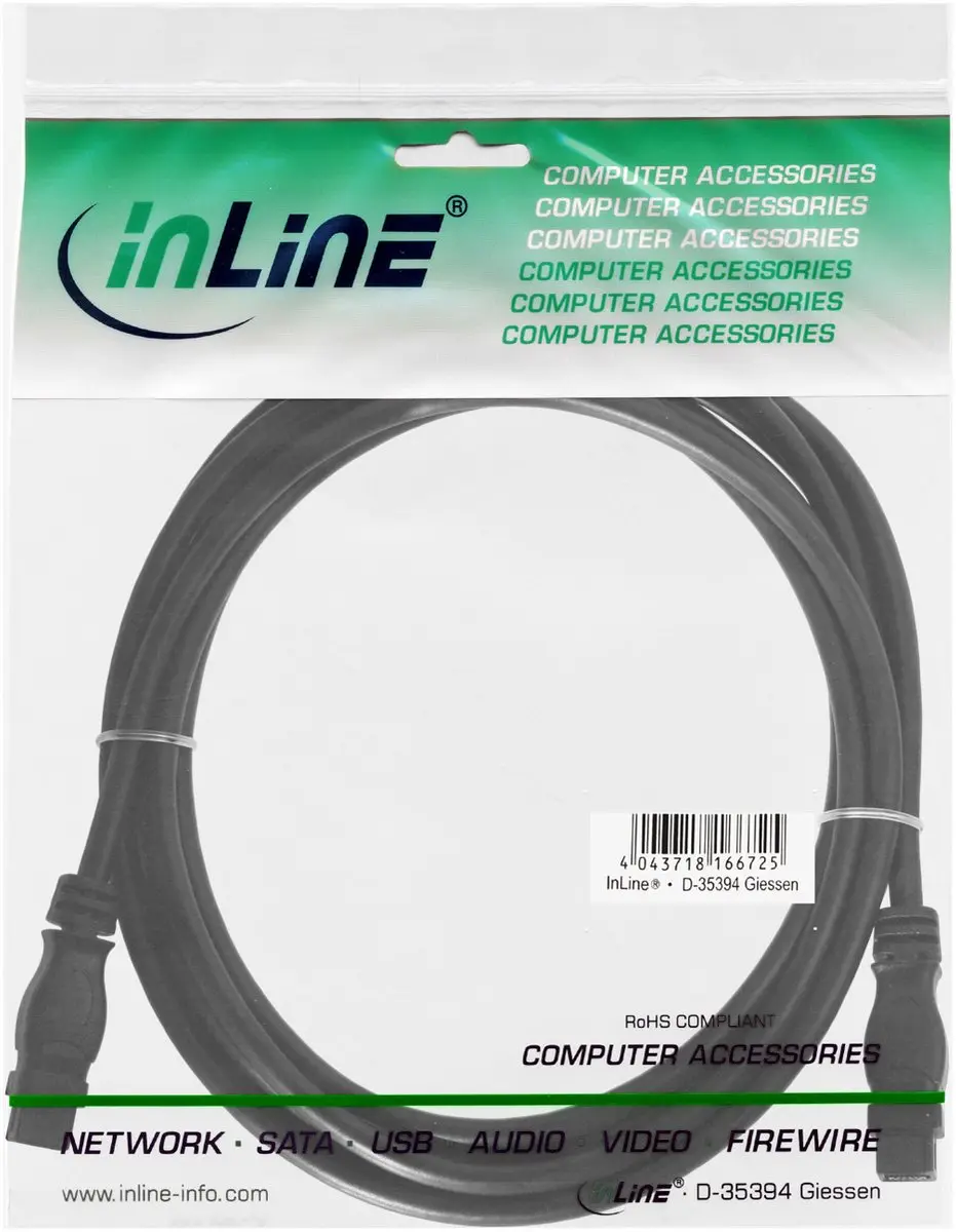 InLine FireWire-kabel IEEE1394 9-pin M/M - 1,8m - Zwart