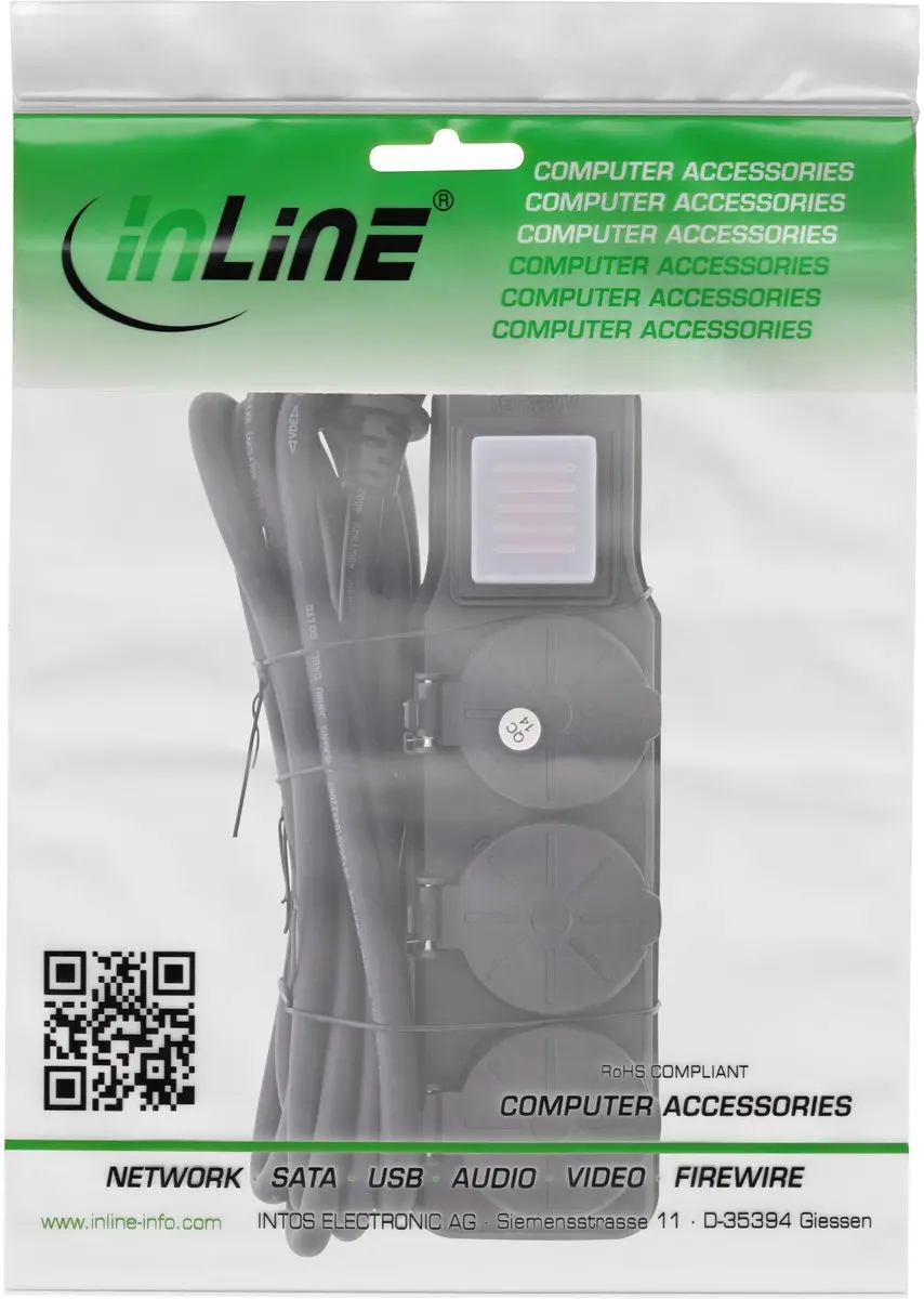 InLine IP44 Outdoor Stekkerdoos 3 Contacten - 3m - Zwart