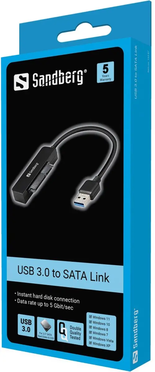 Sandberg 133-87 USB 3.0 naar SATA Link - Zwart