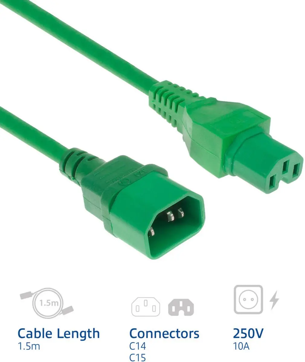 ACT Netsnoer C14-C15 Groen 1,5m AK5394