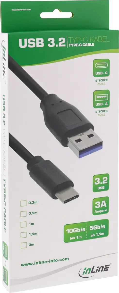 InLine USB-C naar USB-A Kabel 1m - Zwart