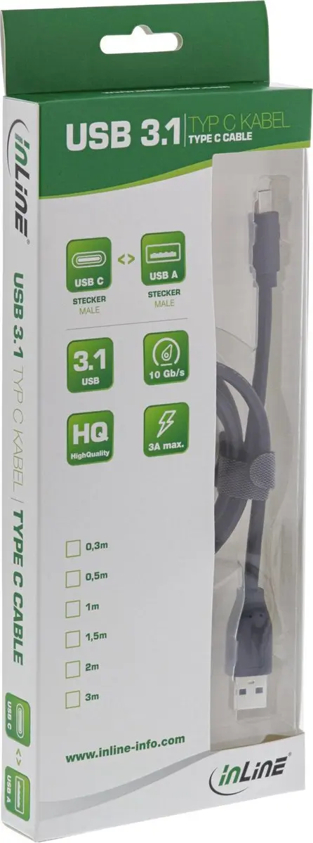 InLine USB-C naar USB-A Kabel 1m - Zwart