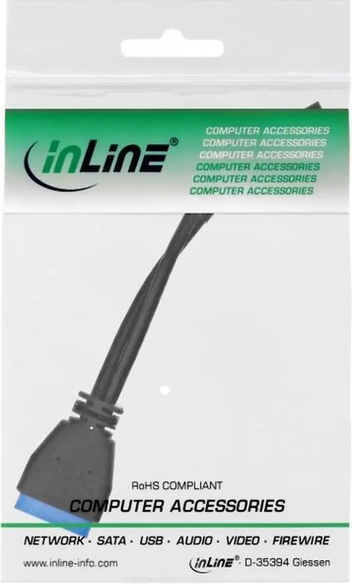 InLine USB 2.0 naar USB 3.0 Adapterkabel 10-pins naar 19-pins 0,15m - Zwart