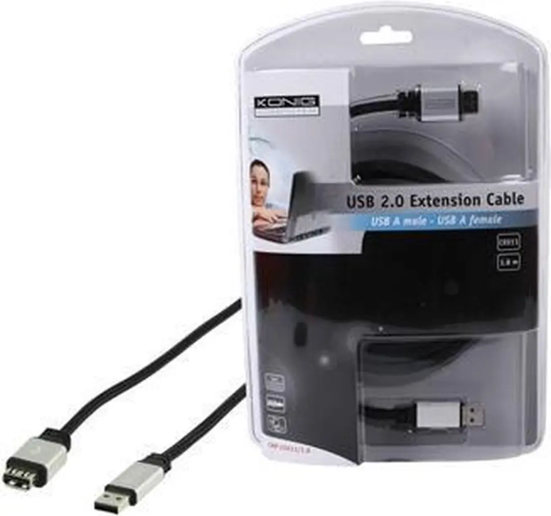 Konig USB Verlengkabel 2.0 1,8m - Zwart