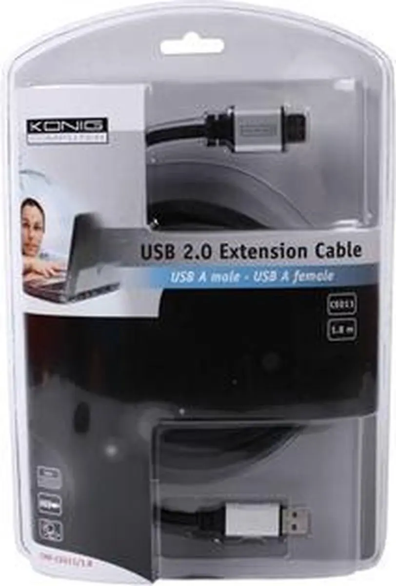 Konig USB Verlengkabel 2.0 1,8m - Zwart