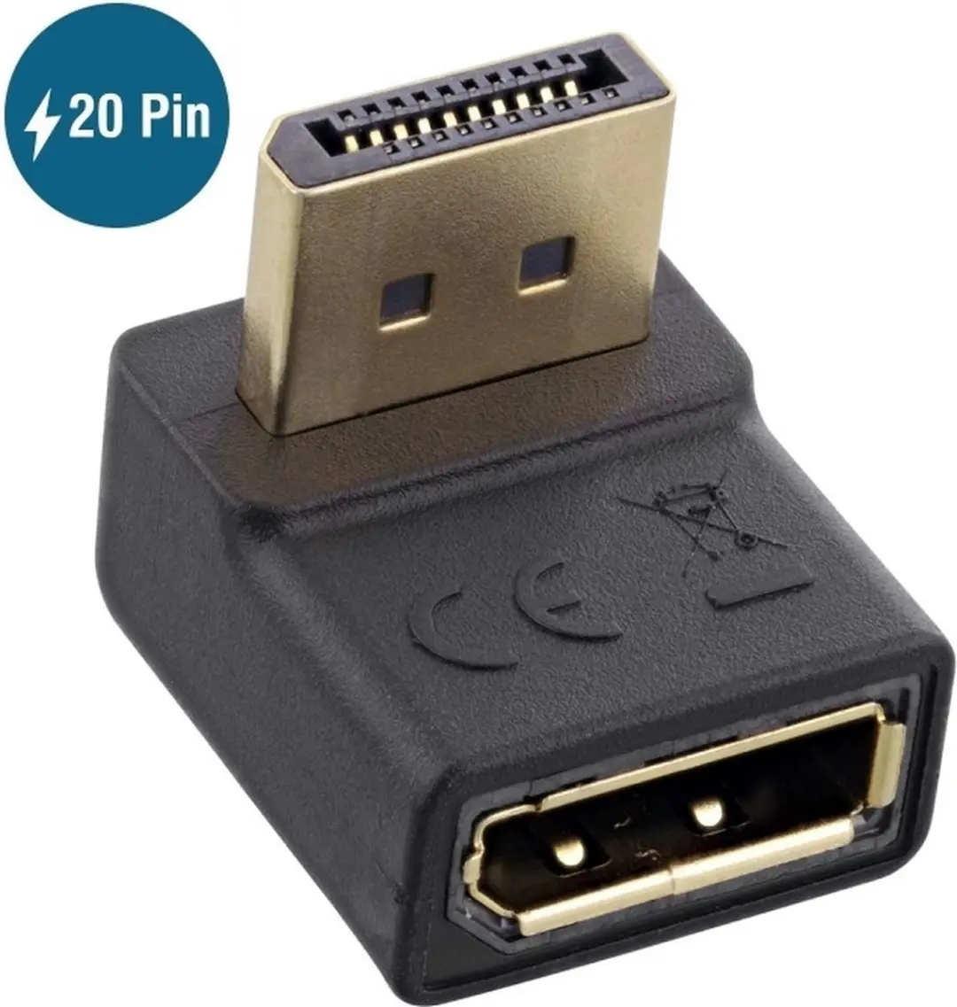 InLine DisplayPort Adapter 1.2 90° Omhoog - 4K 60Hz - Zwart