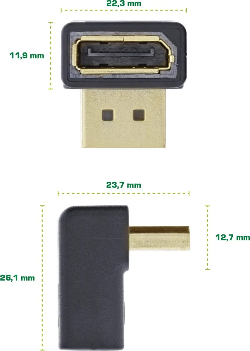 InLine DisplayPort Adapter 1.2 90° Omhoog - 4K 60Hz - Zwart