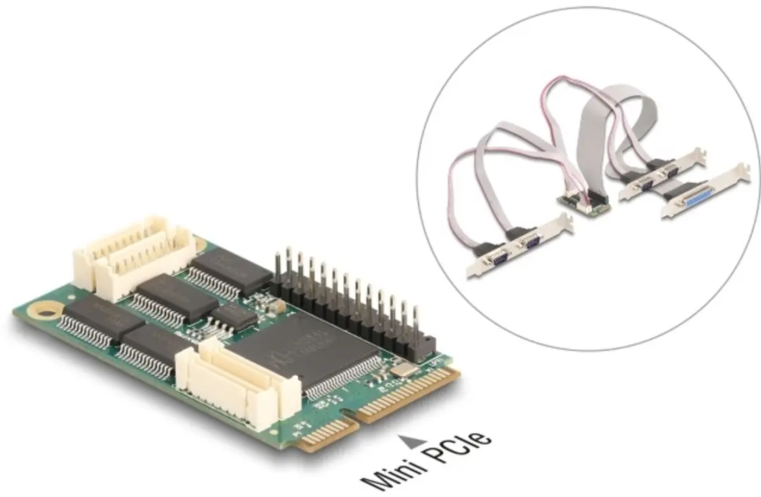Delock Mini PCIe I/O Kaart 4x RS-232 1x Parallel