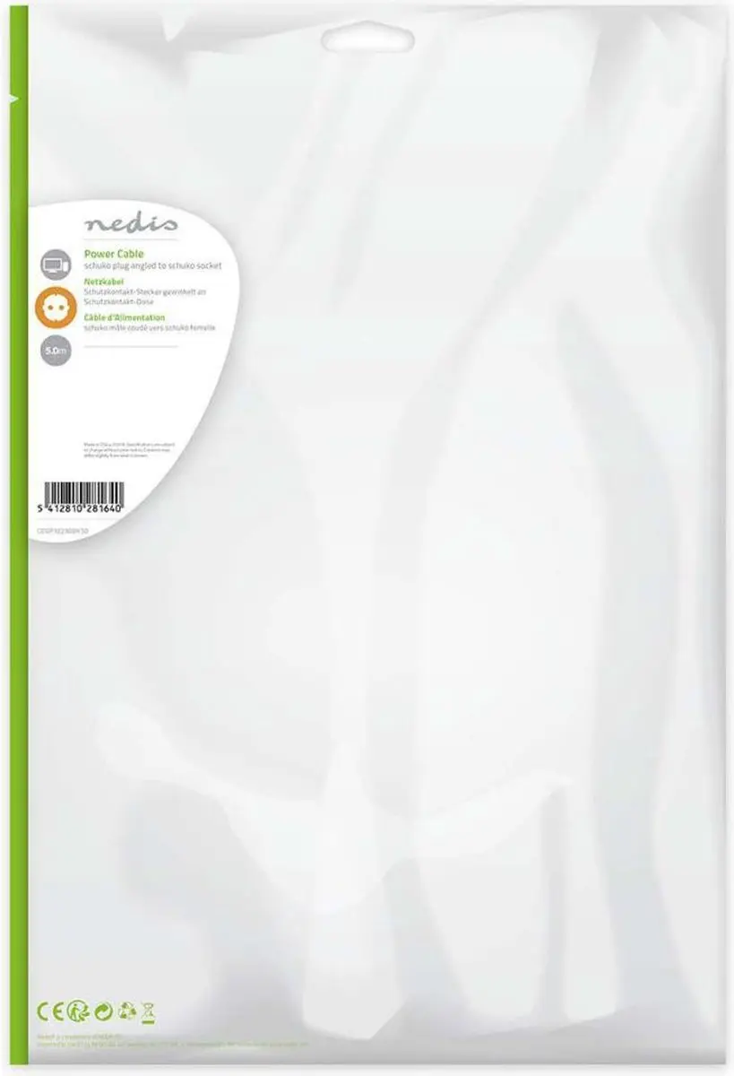 Nedis Stroomkabel CEGL10230BK50 Type F - 5m - Gehoekt - Zwart