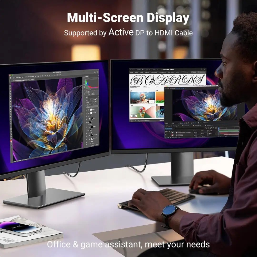 UGREEN DP naar HDMI 2.0 Kabel 4K@60Hz 1M - Zwart/Grijs