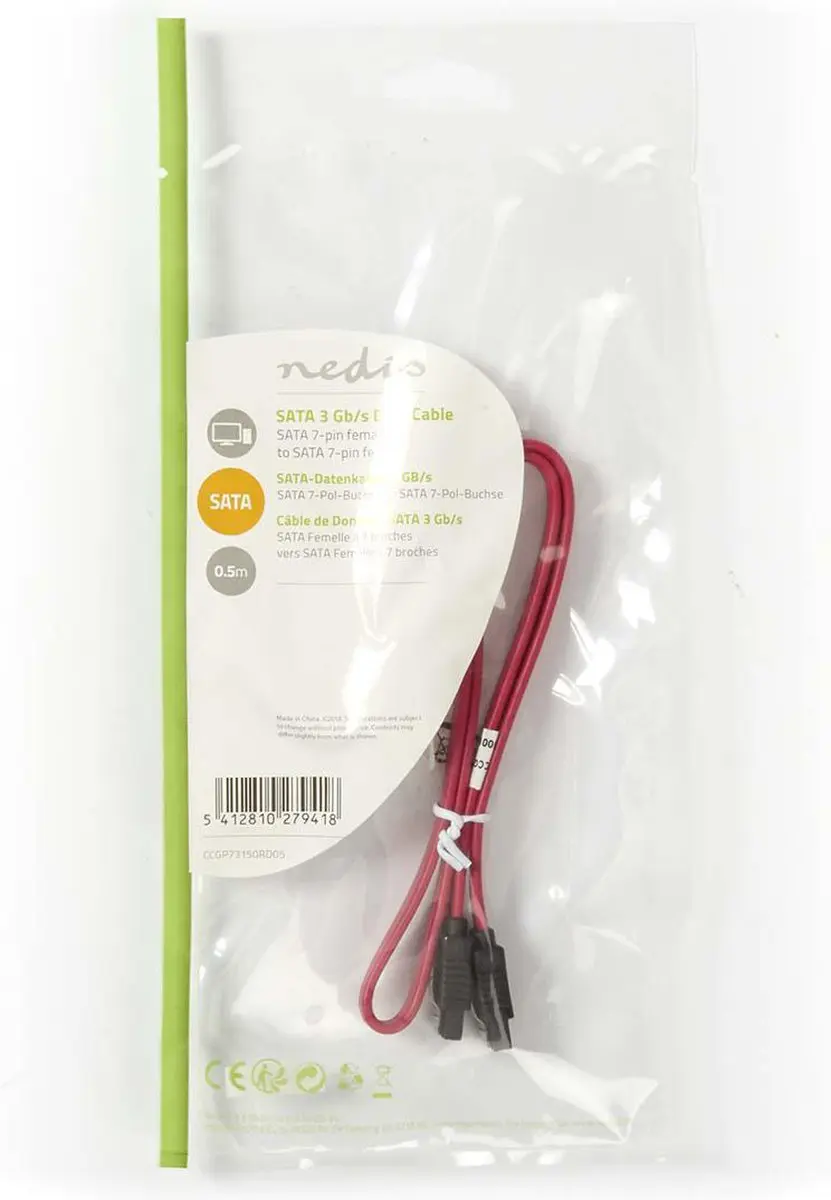 Nedis SATA Kabel CCGP73150RD05 - 3 Gbps - 0,5m - Rood