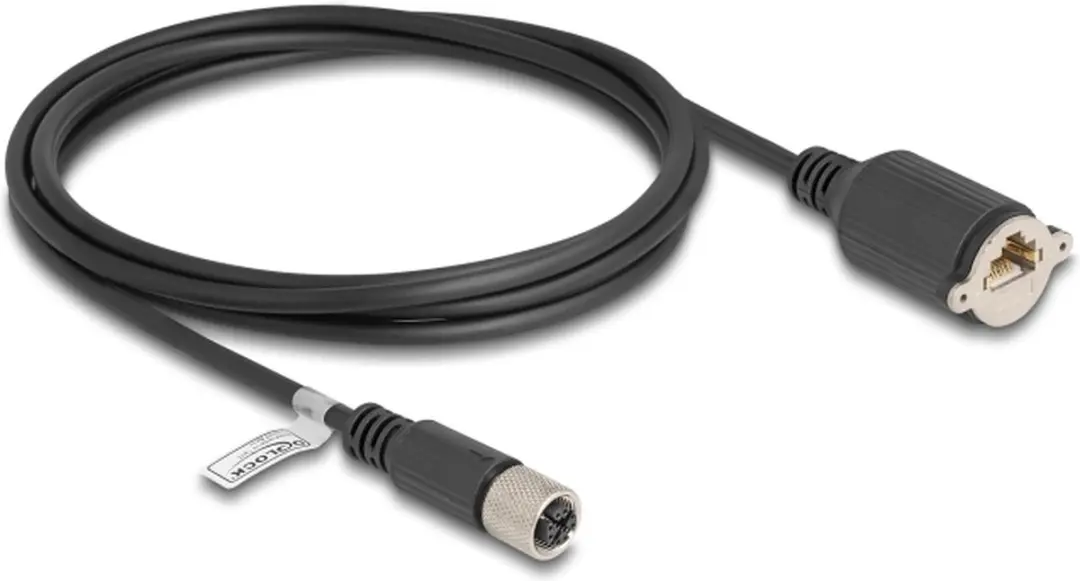 Delock M12 X-coded 8-pin Female naar RJ45 Cat.6A Kabel - 2m - Zwart