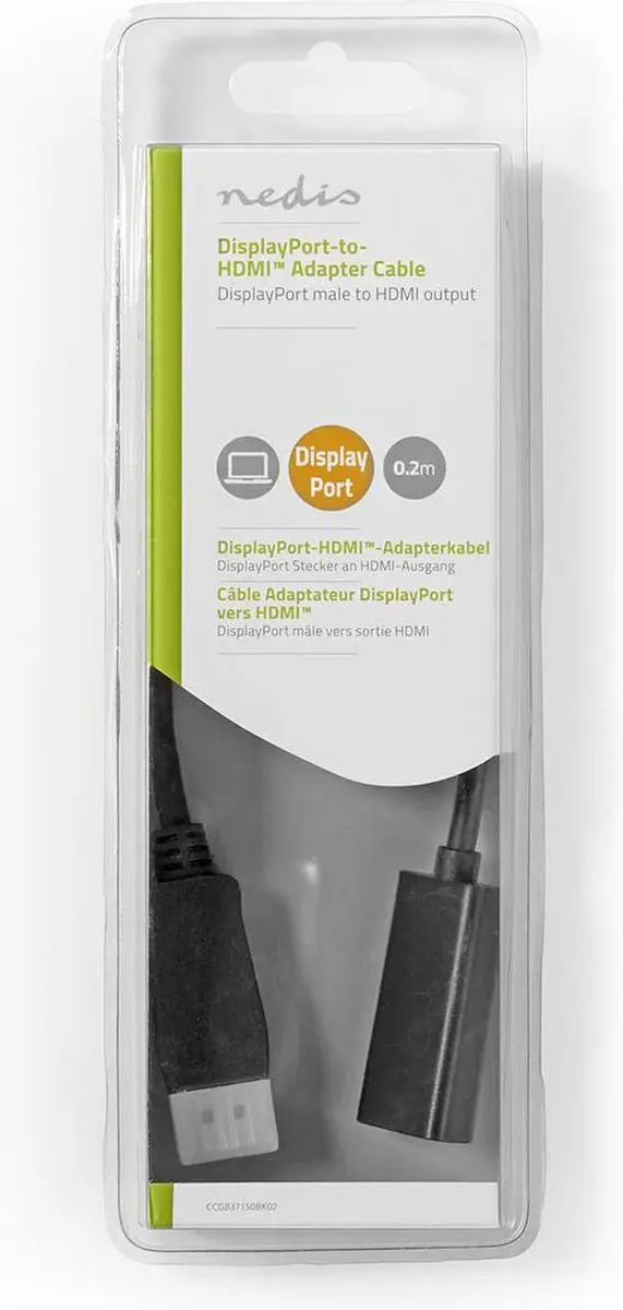 Nedis DisplayPort naar HDMI Kabel 4K30Hz - 0.2m - Zwart