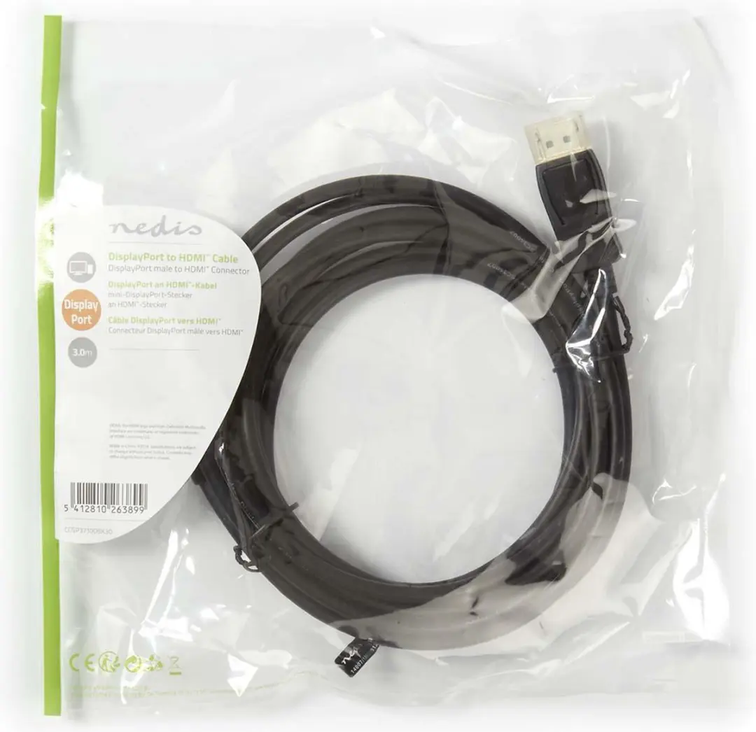 Nedis DisplayPort naar HDMI Kabel 3.0m - 1080p - Zwart
