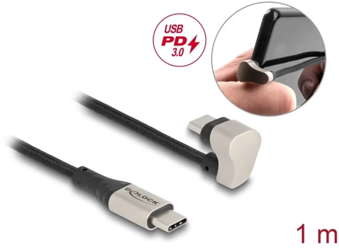 Delock USB-C Kabel Haaks 60W 1m - Zwart