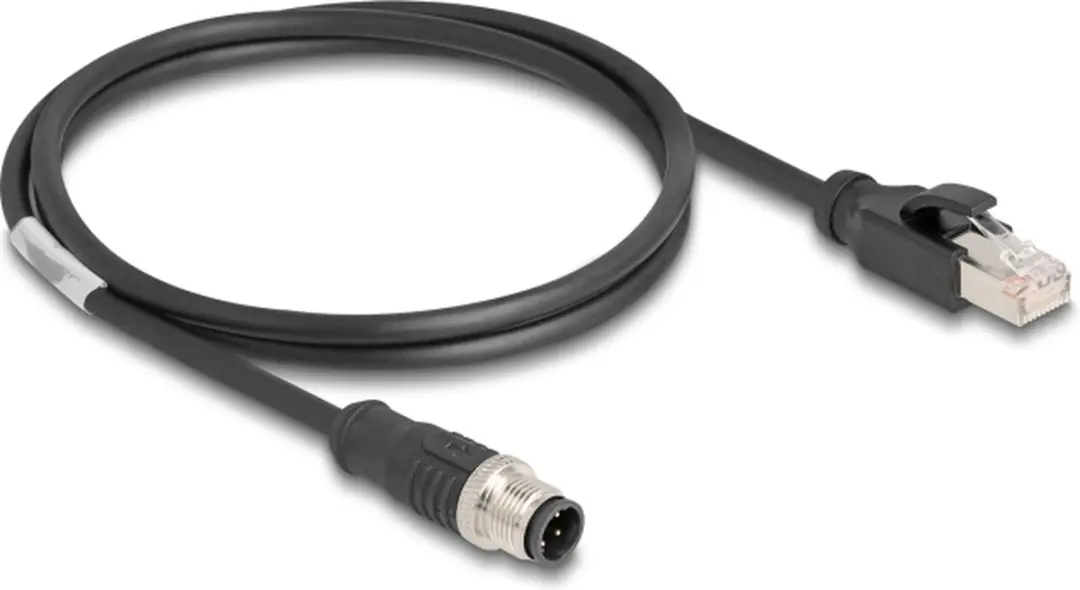 Delock M12 4-pins D-gecodeerd CAT5e Netwerkkabel 1m - Zwart