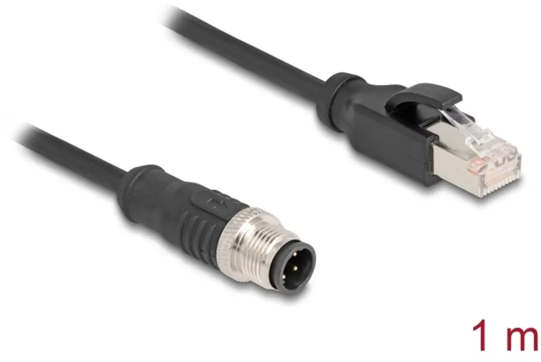 Delock M12 4-pins D-gecodeerd CAT5e Netwerkkabel 1m - Zwart