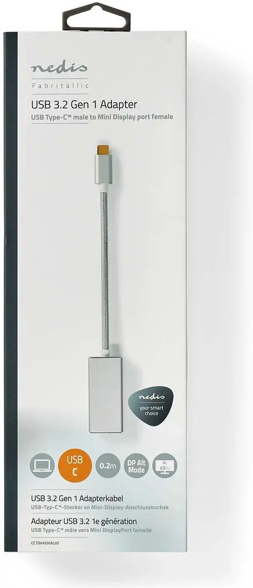 Nedis USB-C Adapter CCTB64550AL02 - USB 3.2 Gen 1 - Mini DisplayPort - 20cm - Verguld - Zilver - afbeelding 6 van 6
