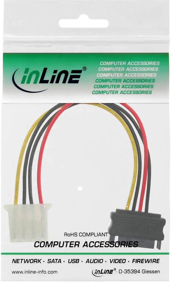InLine SATA-voedingsadapterkabel 15-pins naar 4-pins - 0,30m - Zwart