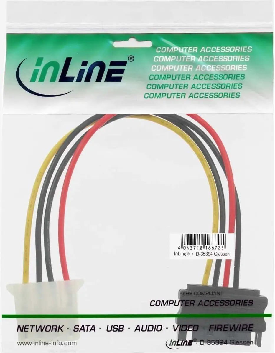 InLine SATA-voedingsadapterkabel 15-pins naar 4-pins - 0,30m - Zwart